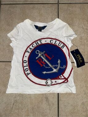 Polo by Ralph Lauren White Tee with Navy & Red Yacht Anchor Graphic